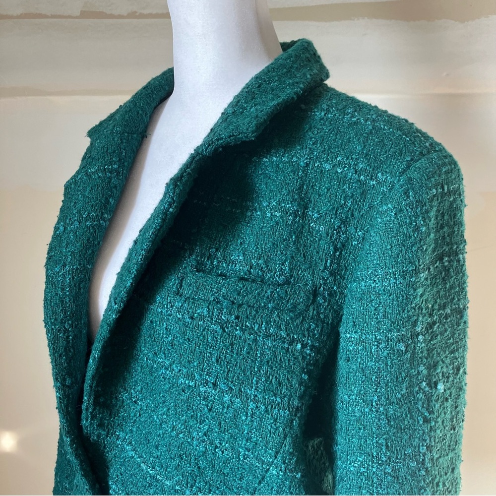 Abercrombie & Fitch Green Tweed Single Breasted Cropped Blazer size Medium - Picture 8 of 10
